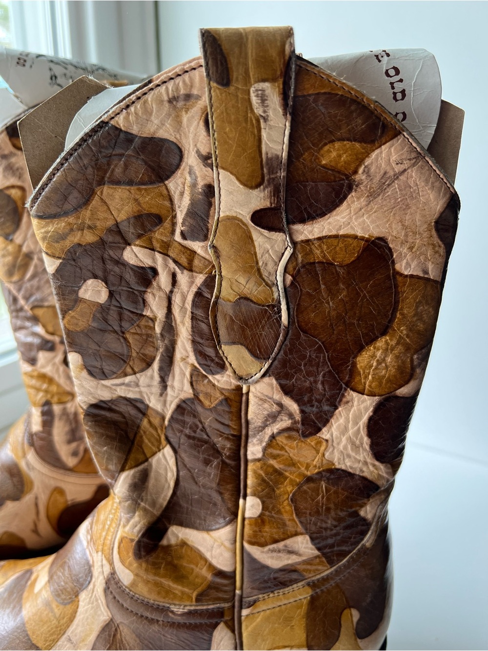 Old Gringo Brown Tan Cream Camo Print Leather Cowboy Boots 7 - Picture 4 of 16